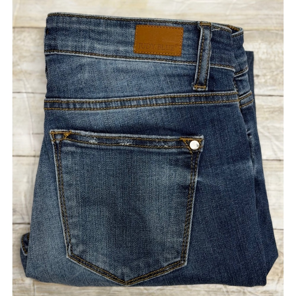 Judy Blue Womens Distressed Skinny Jeans Button Fly Mid Rise Size 5/27